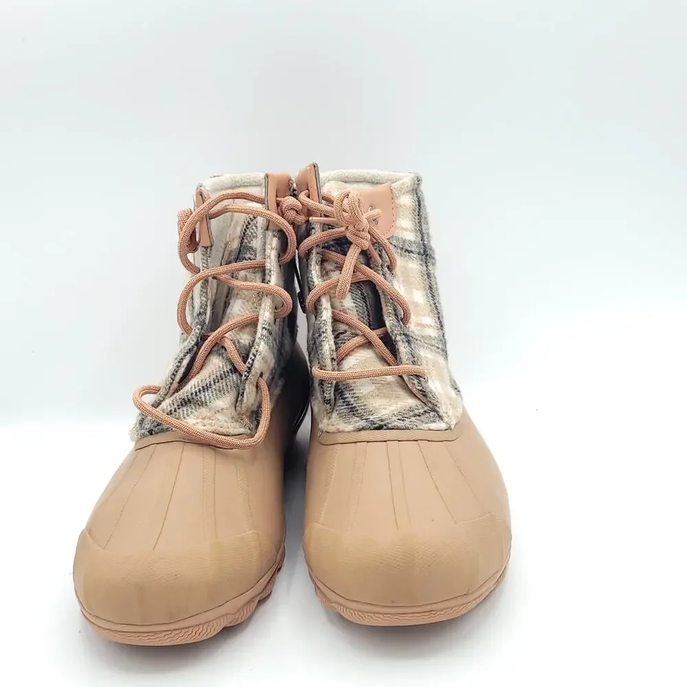 Sperry Saltwater Plaid Wool Duck Boots  Tan Waterproof Winter women's size 8